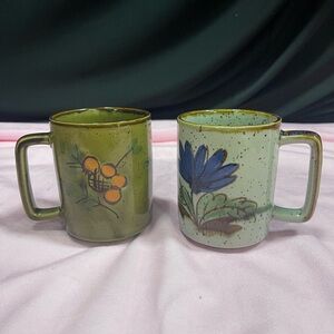 Vintage Hand Painted Floral Design Mugs set of 2.
